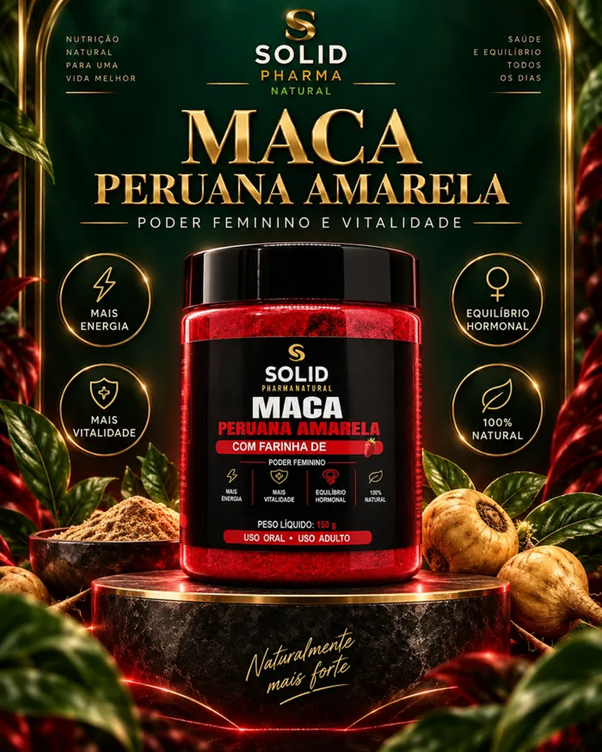Maca Peruana Amarela + farinha de morango 150 gr